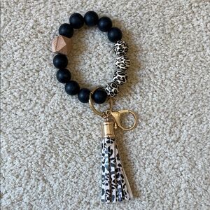 $5 below…Black and Leopard Beaded Wristlet Keychain with Gold Tassel